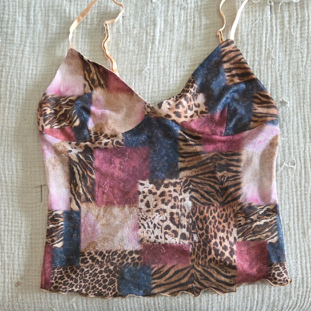 Edikted Patchwork Leopard Cami Top - Brown and Pink